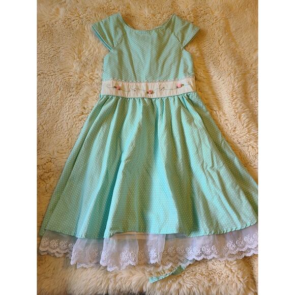 Rebecca Raggs original Baby Blue Polka Dot tie back dress size 10 - Picture 2 of 6